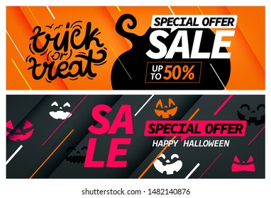 Happy Halloween sale. Special offer banners set