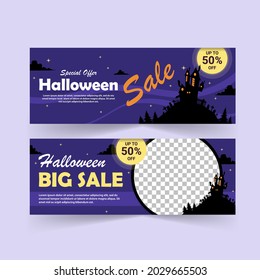 Happy Halloween sale vector banner.