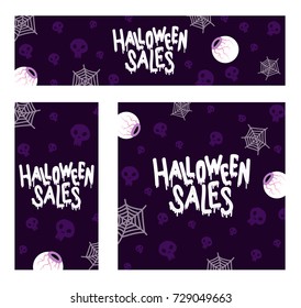 Happy Halloween Sales. The trend calligraphy. Vector illustration with eyes with skull and spiderweb