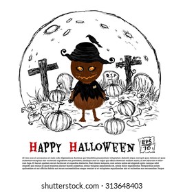 Happy Halloween. a scarecrow in graveyard.