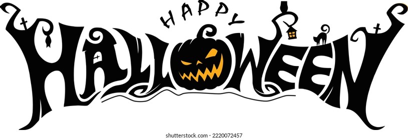 Happy Halloween Scary Black Vector Illustration. Halloween Text Vector. Horror Halloween Vector art