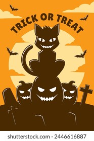 Happy halloween scary cat cartoon vector illustration