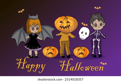 happy halloween scary costume ,horror skeleton, bat, pumpkin,spooky bone, chibi clothes