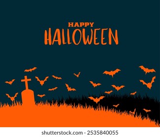 Feliz fondo de cementerio de miedo de Halloween con Vector de diseño de murciélago