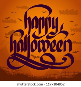 Happy halloween scary holiday typographical concept background flat vector illustration