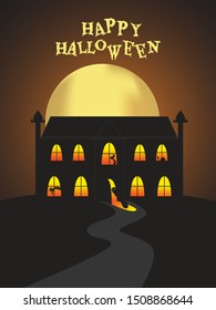 happy halloween. Scary home with big moon in back. Background vector design