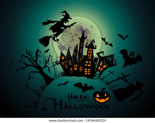 Happy Halloween Scary Horror Castle Vector Stock Vector Royalty Free 1436468324