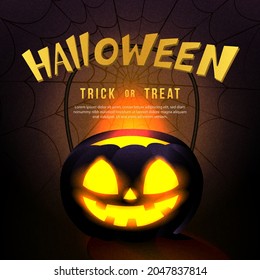 Happy halloween scary jack lantern and spider web