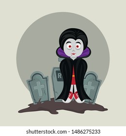 happy halloween scary night dark october celebration, vampire dracula with stones cartoon vector illustration graphic design