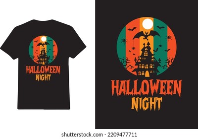 Happy Halloween scary night pumpkin face t-shirt design vector for the upcoming Halloween event.