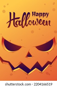 Happy Halloween scary pumpkin face. Card with scary face pumpkin. Glowing lantern with a pumpkin face. Design a template for invitations, leaflets and greeting cards. Vector illustration