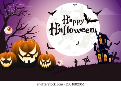 happy halloween with scary pumpkin in night