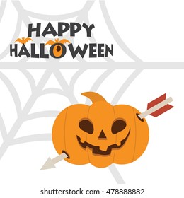 Happy Halloween Scary Pumpkin with typography and net. Happy Halloween Card template. vector halloween poster template illustration Happy Halloween Scary Pumpkin with typography and net. Happy Halloween Card template. vector halloween poster template illustration