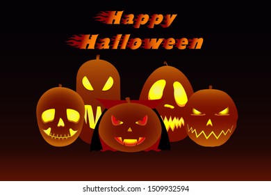 Happy Halloween, scary pumpkin, vampire pumpkin festive night, vector illustration