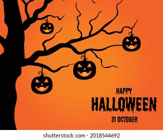 Happy Halloween Scary Tree Pumpkin Vector