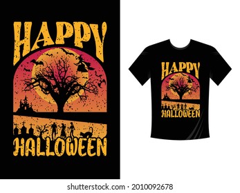 Happy Halloween Scary T-Shirt Design vector template 2021 2022. Happy Halloween t-shirt design template easy to print all-purpose for men, women, and children