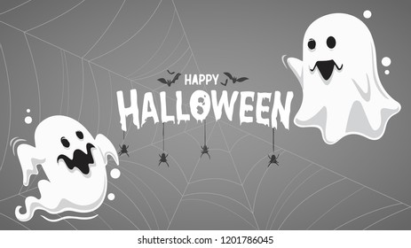 Happy Halloween Scary White Ghosts Background Vector Illustration. Halloween Flat design. Ghosts of Halloween Celebration.