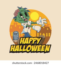 Happy Halloween Scary Zombie badge and label sticker, banner, patch, greeting card and invitation Vector illustration