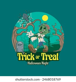 Happy Halloween Scary Zombie Trick or Treat badge and label sticker, banner, patch, greeting card and invitation Vector illustration