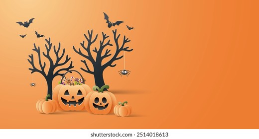 Feliz Halloween, escena de la calabaza de Halloween en el bosque.