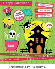 happy halloween scrapbook collection. vector illustration
