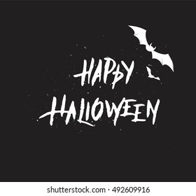 Happy halloween script. Happy Halloween Calligraphy. Halloween background with flying bats and text. Vector illustration