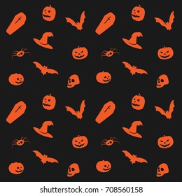Happy Halloween Seamless Background, black