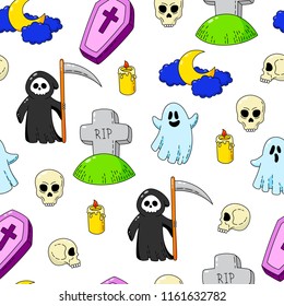 Happy Halloween. Seamless background, wallpaper, template. Vector Cartoon Doodle Icons Set