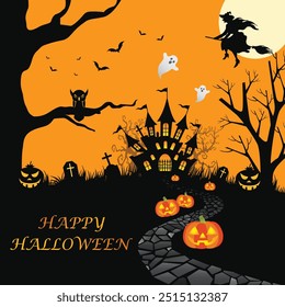 Happy Halloween Seamless Illustration With The Moon