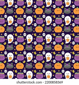 Happy halloween seamless pattern background set. Hand drawn pattern for Halloween design. Happy Halloween seamless pattern. Patterns in Flat style. Bright cartoon pattern for Halloween. 