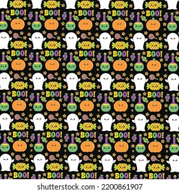 Happy halloween seamless pattern background set. Hand drawn pattern for Halloween design. Happy Halloween seamless pattern. Patterns in Flat style. Bright cartoon pattern for Halloween.  