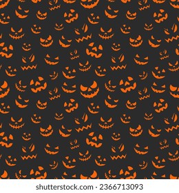 Happy Halloween seamless pattern background with different pumpkin scary faces. cartoon scary ghost faces