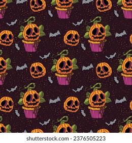 Felices Halloween con un fondo de patrón impecable

