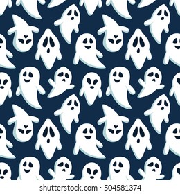 Happy halloween seamless pattern background with flying ghosts. Abstract illustration.