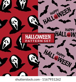 Happy halloween seamless pattern bat and grim reaper. Vector illustration for fashion textile, wrapping, and print.