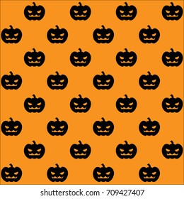 Happy halloween Seamless pattern with black pumpkins on orange background.