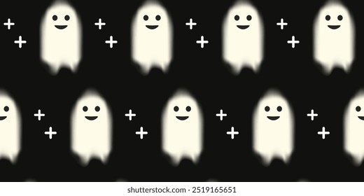 Happy Halloween. Seamless pattern with Boo Spooky Ghost on black background. Vector illustration for print