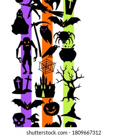 Happy Halloween seamless pattern with celebration items. Background for holiday and party.