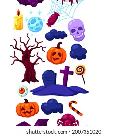 Happy Halloween seamless pattern with celebration items. Background for party.