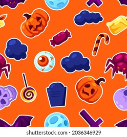 Happy Halloween seamless pattern with celebration items. Background for party.