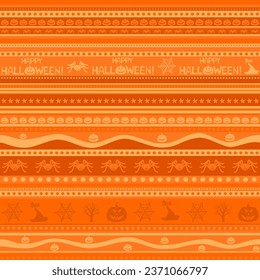 Happy Halloween. Seamless pattern. Celebration background with pumpkin, black cat, spider, star and place for your text. Vector illustration