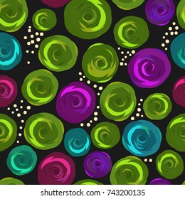 Happy Halloween seamless pattern. Colorful roses decorating a festive night. Vector illustration  on a black background. 