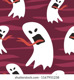 Happy halloween seamless pattern with cute ghost. Vector illustration for fashion textile, wrapping, and print.