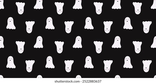 Happy halloween seamless pattern with doodle ghost. Funny minimalist characters on Endless background
