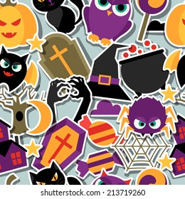 Happy halloween seamless pattern with flat sticker icons.