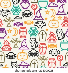 Happy Halloween seamless pattern with flat icons.