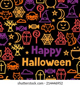 Happy Halloween seamless pattern with flat icons.