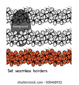 Happy Halloween. Seamless pattern. Floral border. With the orange, white and no fill. Isolated vector illustration. Crop at the edge.