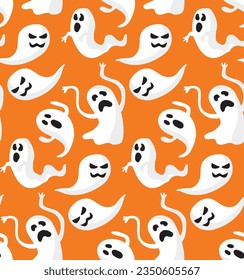 Happy Halloween nahtloses Muster. Schrecken; Geist; lustig. Endlose Textur kann für Bildschirmhintergründe, Musterfüllungen, Webseiten, Hintergrund, Oberfläche verwendet werden. Vektorgrafik