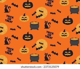 Feliz patrón impecable de Halloween. horror; fantasma; divertido. Se puede usar textura sin fin para papel de pared, rellenos de patrones, página web, fondo, superficie. ilustración vectorial